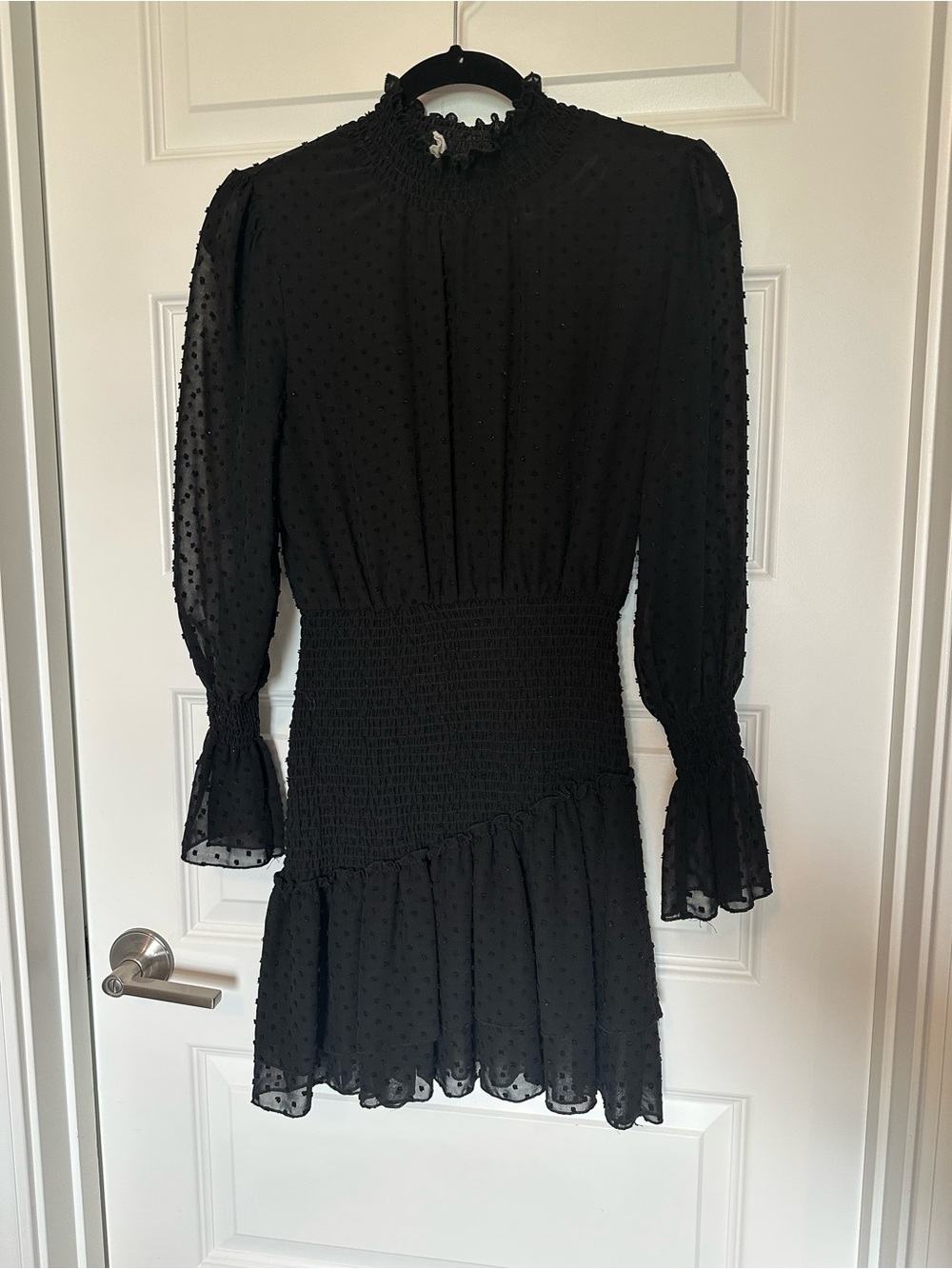 Goodnight Macaroon - Sheer Swiss Dot Black Asymmetrical Drop Waist Mini Dress